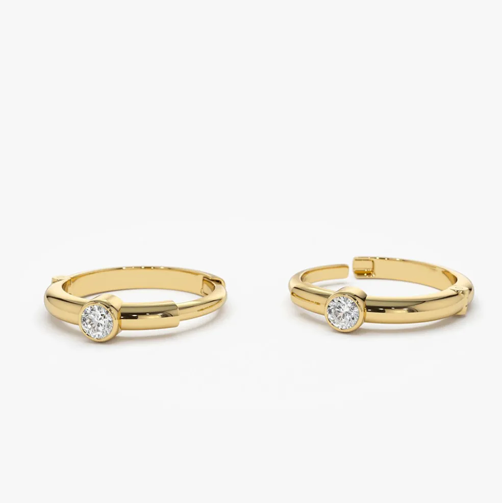 14K Single Bezel Set Diamond Hoops