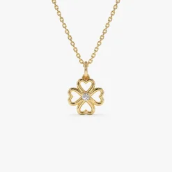 14k Single Diamond Clover Necklace