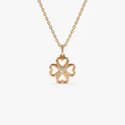 14k Single Diamond Clover Necklace