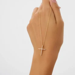 14k Single Shared Prong Diamond Cross