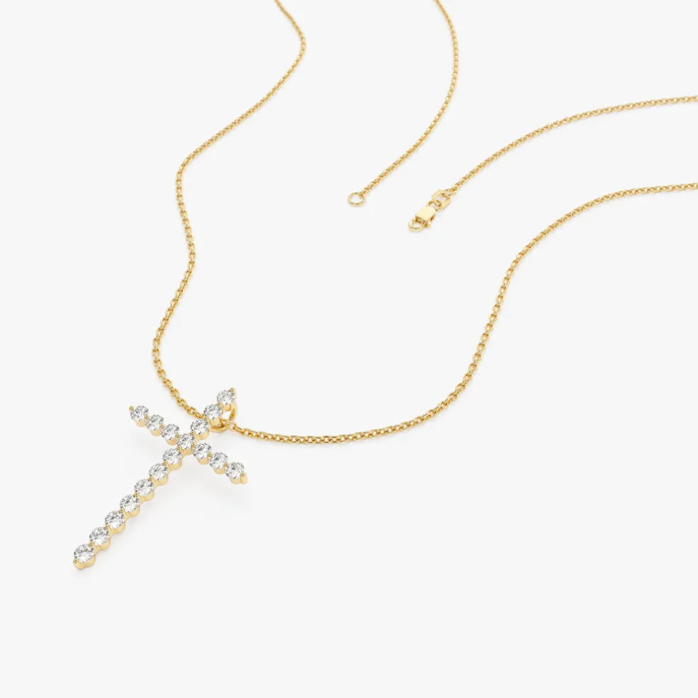 14k Single Shared Prong Diamond Cross