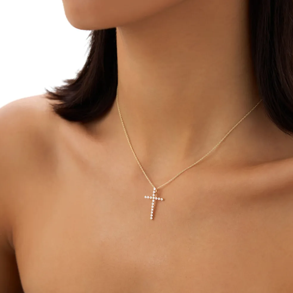 14k Single Shared Prong Diamond Cross