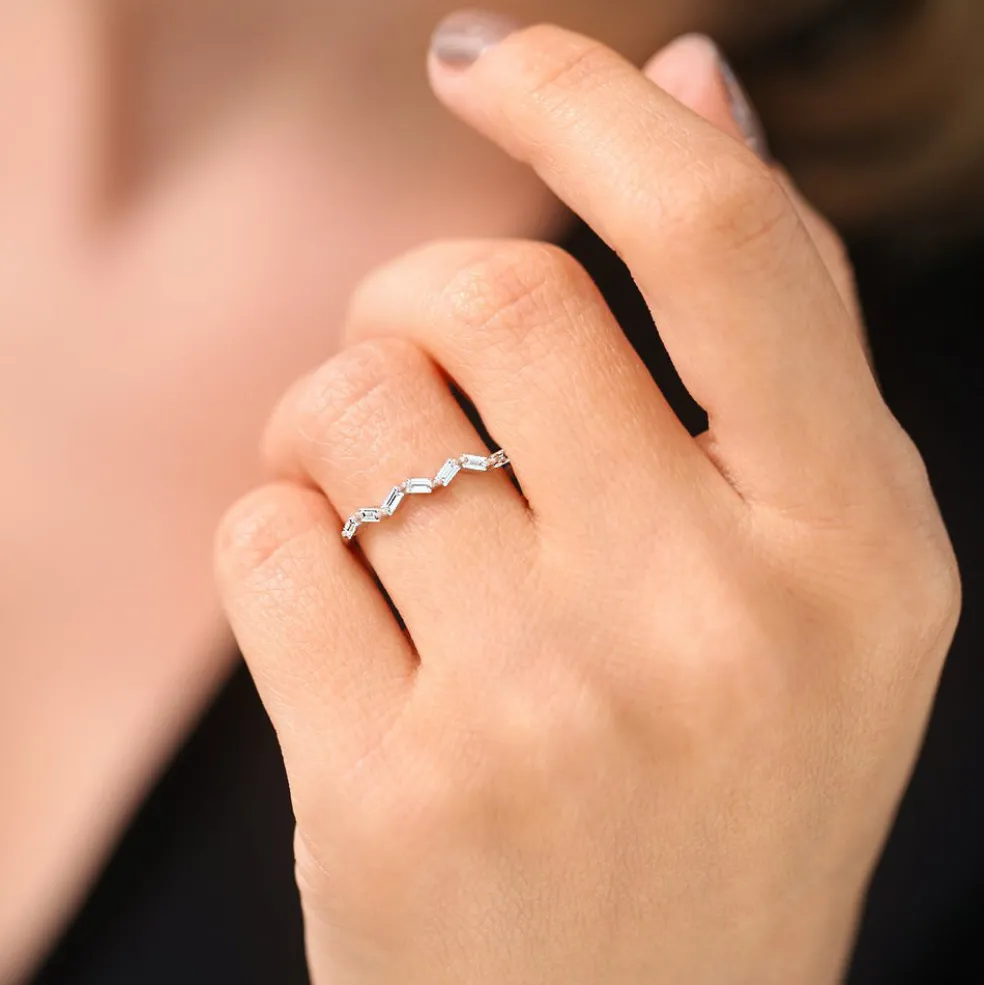 14K Slanted Baguette Diamond Stacking Ring