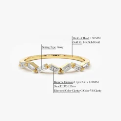 14K Slanted Baguette Diamond Stacking Ring