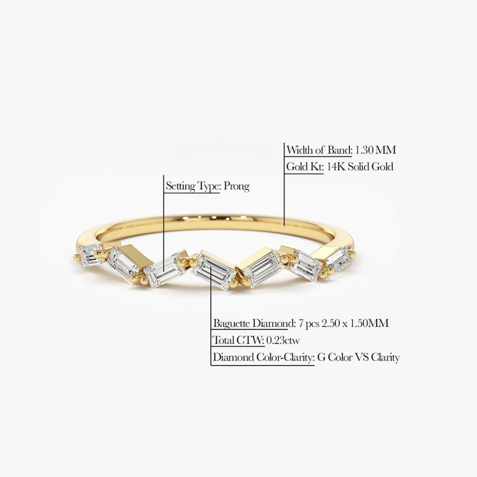14K Slanted Baguette Diamond Stacking Ring