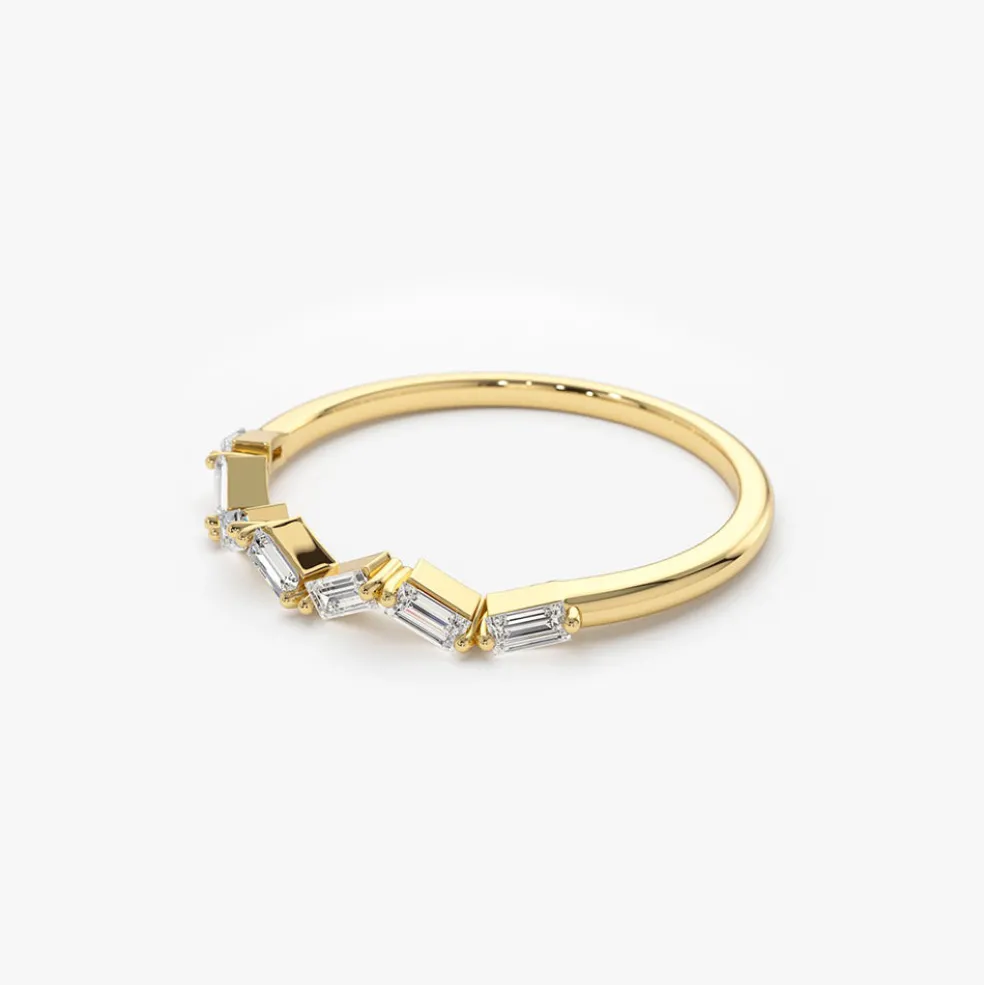 14K Slanted Baguette Diamond Stacking Ring