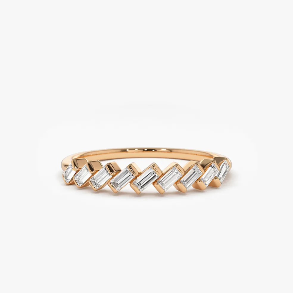 14K Slanted Channel Set Baguette Diamond Ring