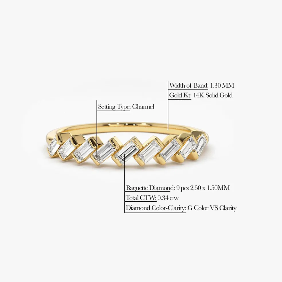 14K Slanted Channel Set Baguette Diamond Ring