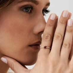 14k Slanted Pear Shape Ruby Ring with Pave Diamonds