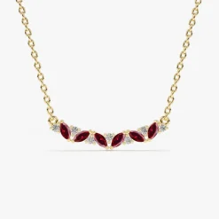 14K Slanted Ruby and Round Diamond Necklace