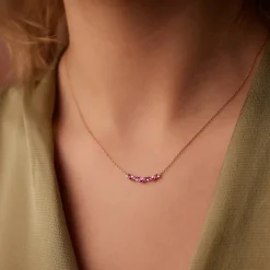 14K Slanted Ruby and Round Diamond Necklace