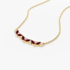 14K Slanted Ruby and Round Diamond Necklace