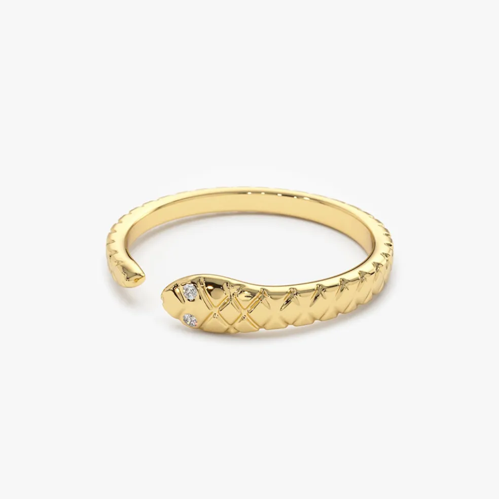 14k Snake Ring with Diamond Eyes