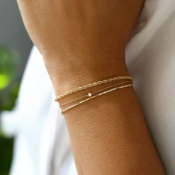 14k Solid Gold & Pave Diamond Bar Bracelet