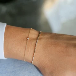 14k Solid Gold & Pave Diamond Bar Bracelet