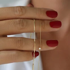 14k Solid Gold & Pave Diamond Bar Bracelet
