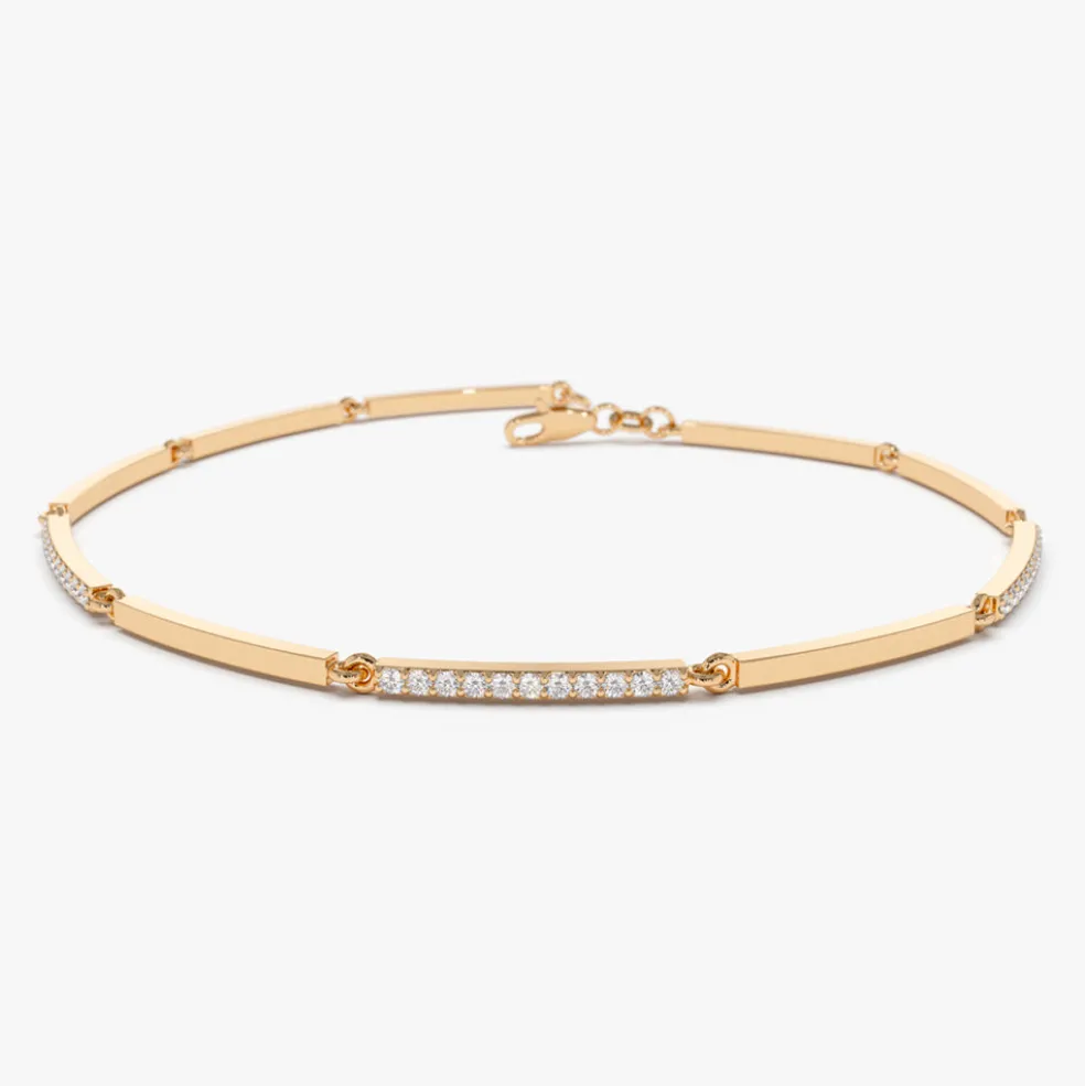 14k Solid Gold & Pave Diamond Bar Bracelet