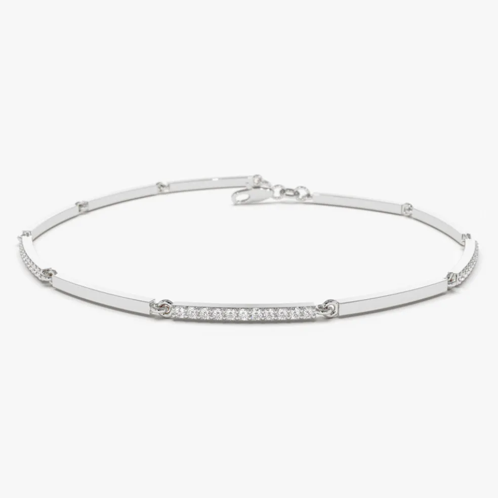 14k Solid Gold & Pave Diamond Bar Bracelet