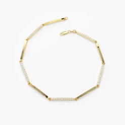 14k Solid Gold & Pave Diamond Bar Bracelet