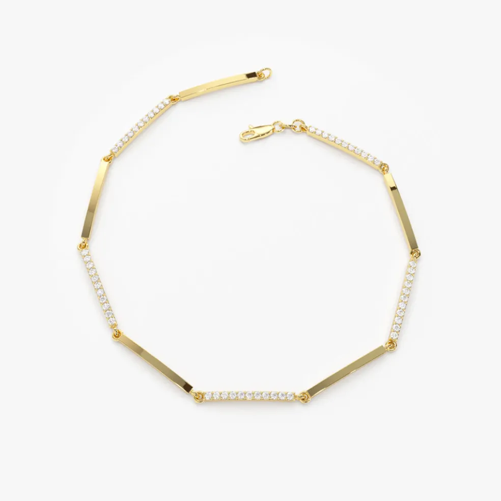 14k Solid Gold & Pave Diamond Bar Bracelet