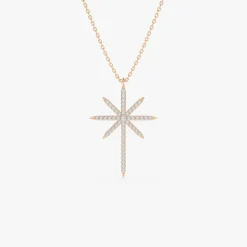 14k Solid Gold Celestial North Star Diamond Necklace