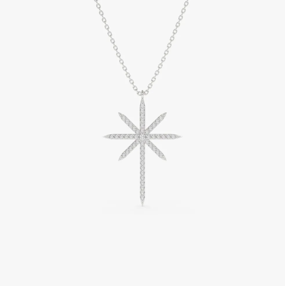 14k Solid Gold Celestial North Star Diamond Necklace