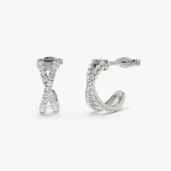 14k Solid Gold Criss Cross Pave Diamond Earrings