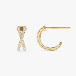 14k Solid Gold Criss Cross Pave Diamond Earrings