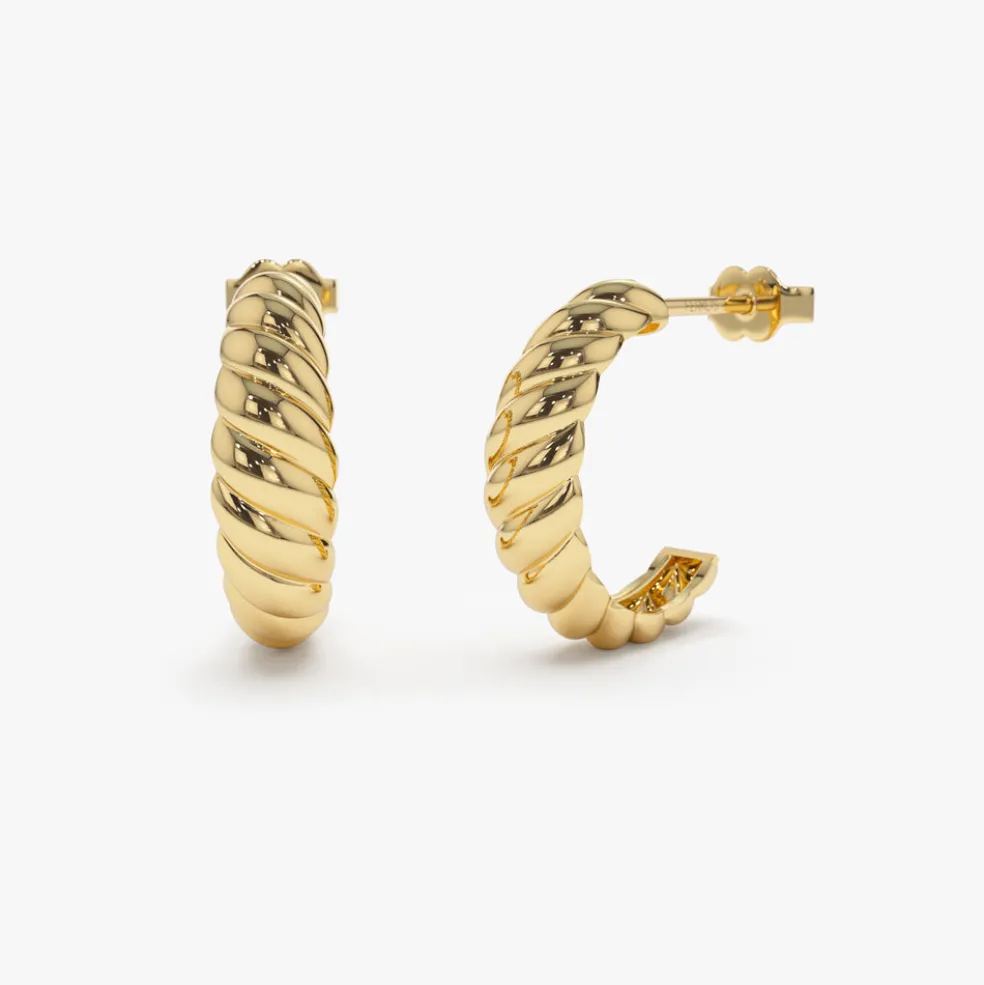 14k Solid Gold Croissant Earrings