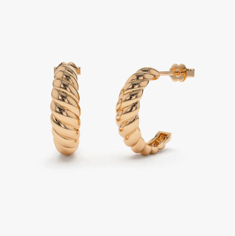 14k Solid Gold Croissant Earrings