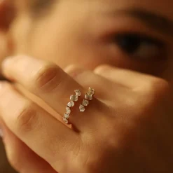 14K Solid Gold Cross Over Mix Diamond Ring