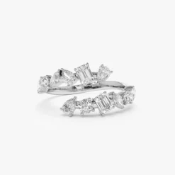 14K Solid Gold Cross Over Mix Diamond Ring