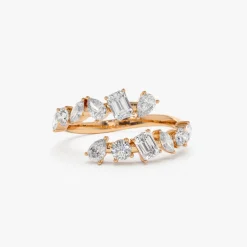 14K Solid Gold Cross Over Mix Diamond Ring