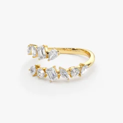 14K Solid Gold Cross Over Mix Diamond Ring