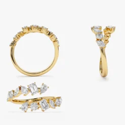 14K Solid Gold Cross Over Mix Diamond Ring