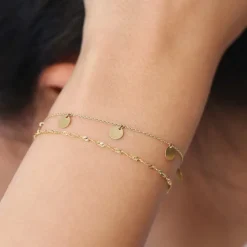 14K Solid Gold Dangle Disc Bracelet