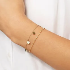 14K Solid Gold Dangle Disc Bracelet