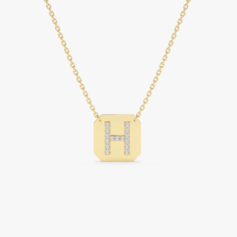 14k Solid Gold Diamond Letter Necklace