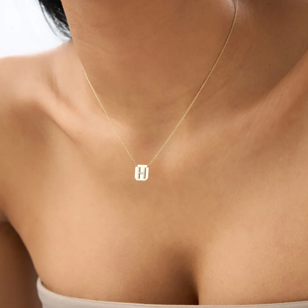 14k Solid Gold Diamond Letter Necklace