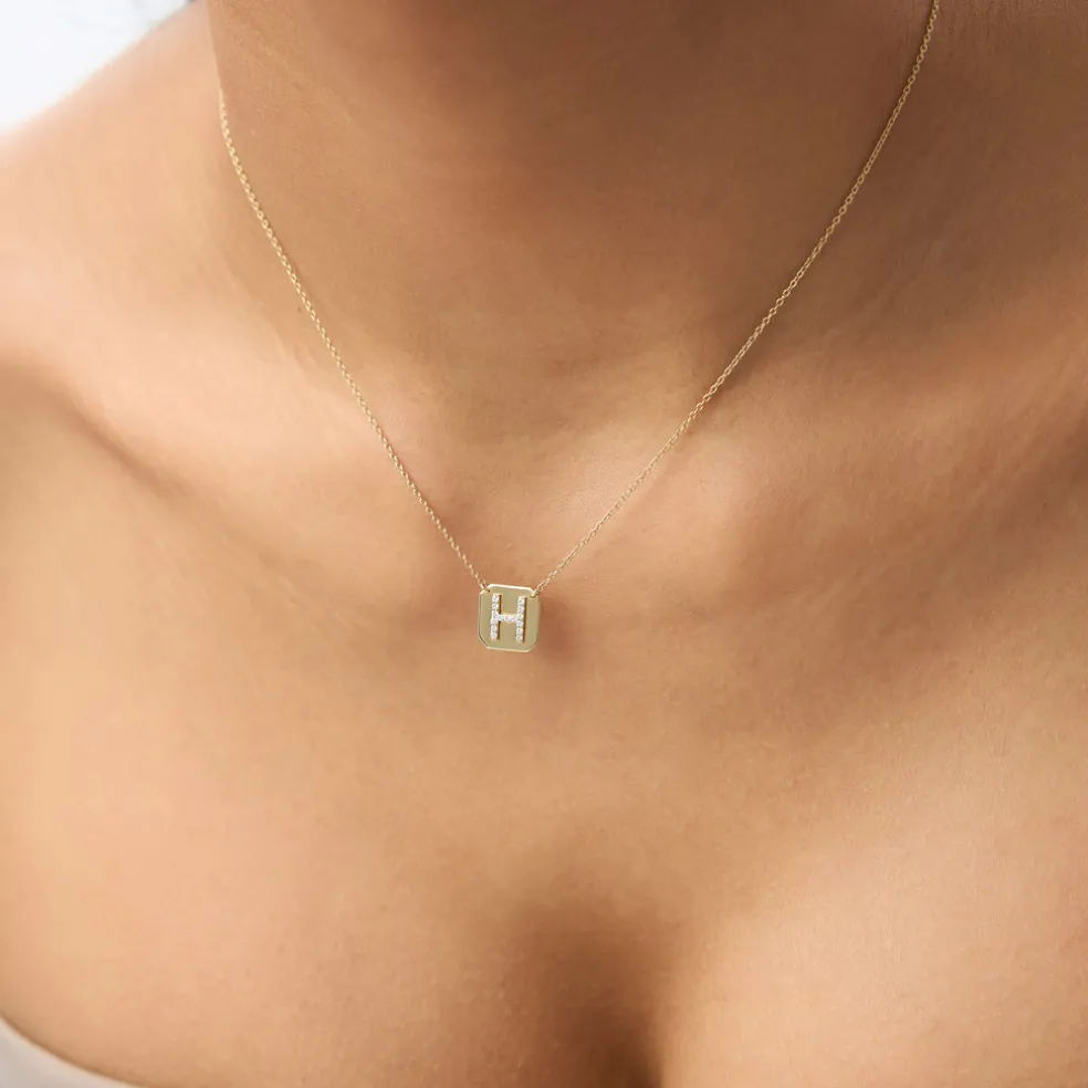 14k Solid Gold Diamond Letter Necklace