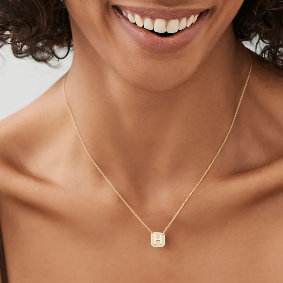 14k Solid Gold Diamond Letter Necklace
