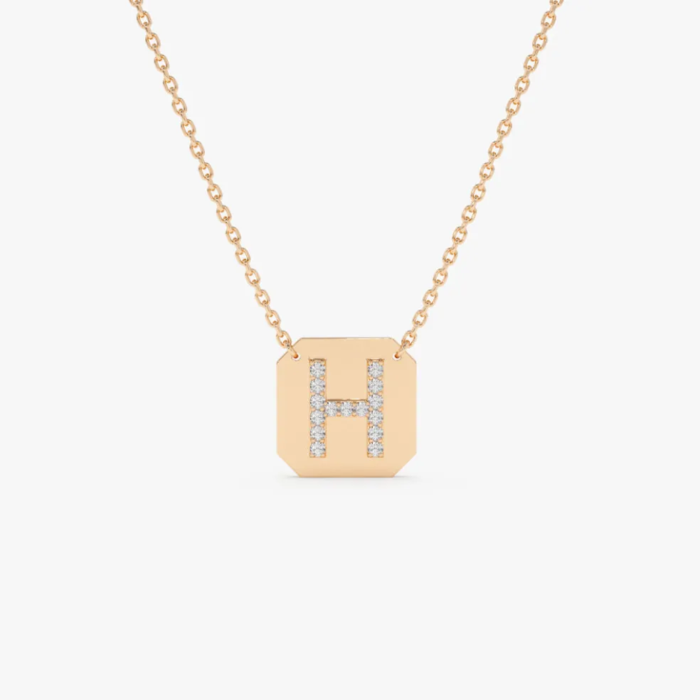 14k Solid Gold Diamond Letter Necklace