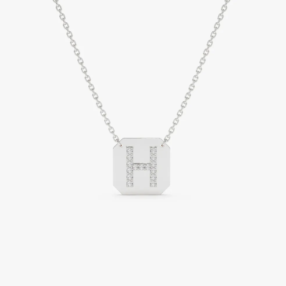 14k Solid Gold Diamond Letter Necklace