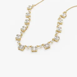 14k Solid Gold Illusion Setting Baguette Diamond Statement Necklace