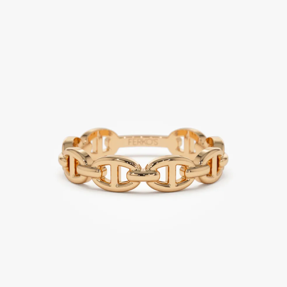 14k Solid Gold Mariner Chain Ring