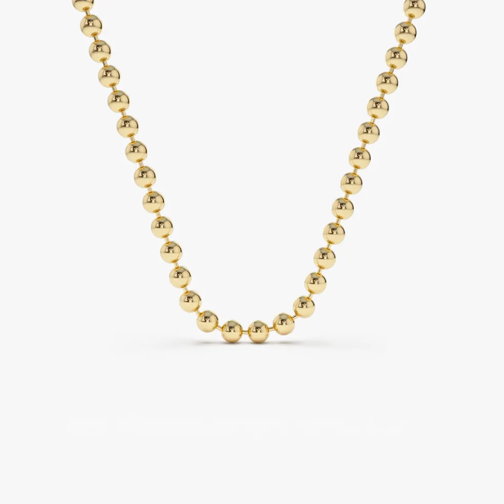 14K Solid Gold 2MM Bead Chain Necklace
