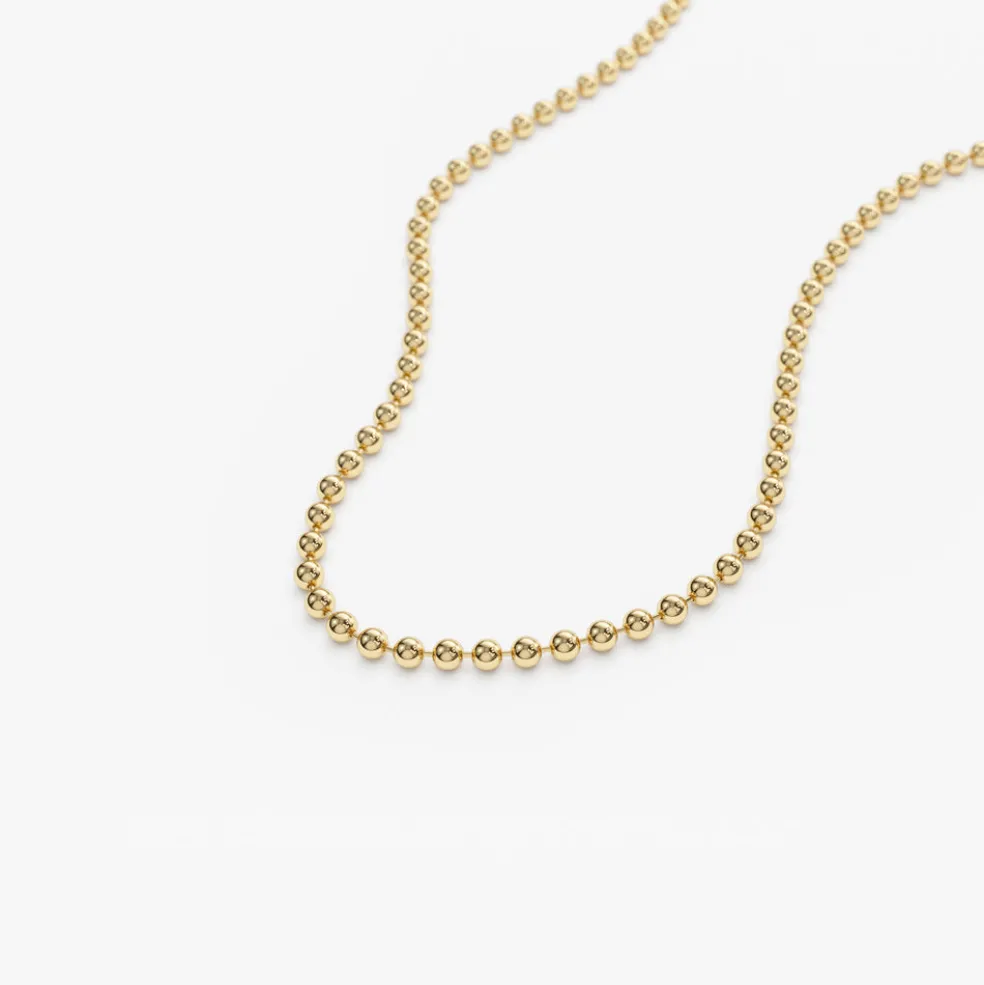 14K Solid Gold 2MM Bead Chain Necklace