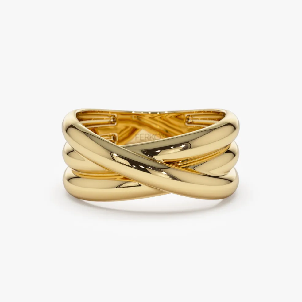 14k Solid Gold Multi-strand Crossover Ring