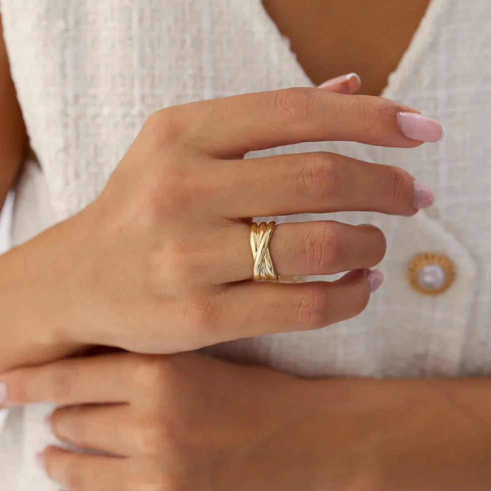 14k Solid Gold Multi-strand Crossover Ring