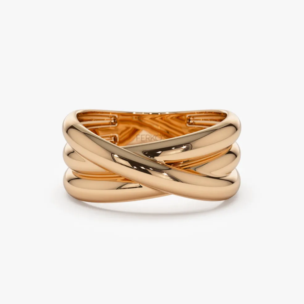 14k Solid Gold Multi-strand Crossover Ring